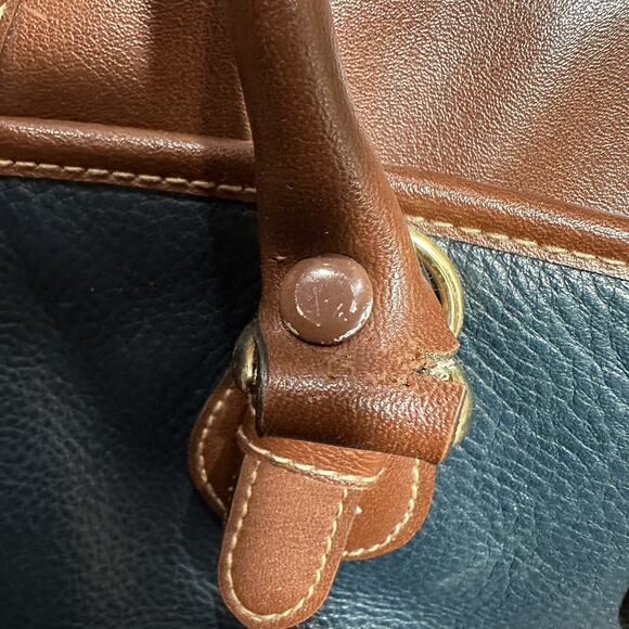 Vintage Carriage House Leather Purse Handbag Tan & Navy Many Pockets - Picture 3 of 16